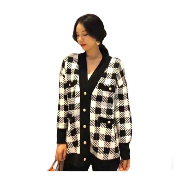Philosophy Houndstooth Cardigan Sweater - Picture 1 of 11